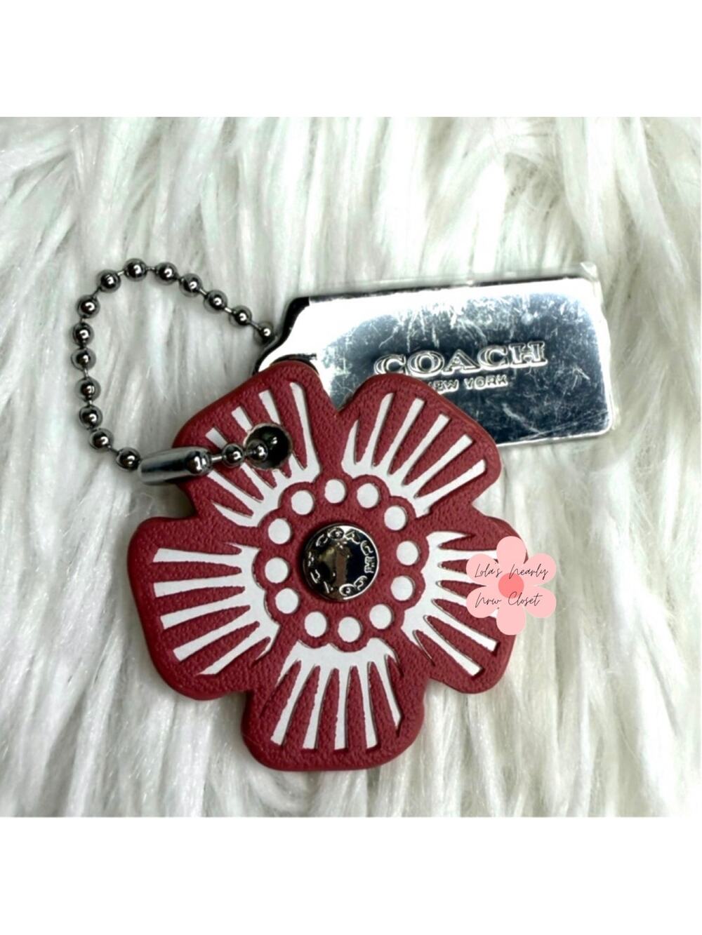 1" COACH Silver Tea Rose Flower Floral Bag Charm Hang Tag